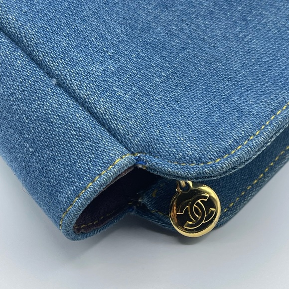 Chanel Denim Jean CC Logo Coco Vanity Makeup Cosmetic Case Pouch Vintage Bag - Picture 8 of 16
